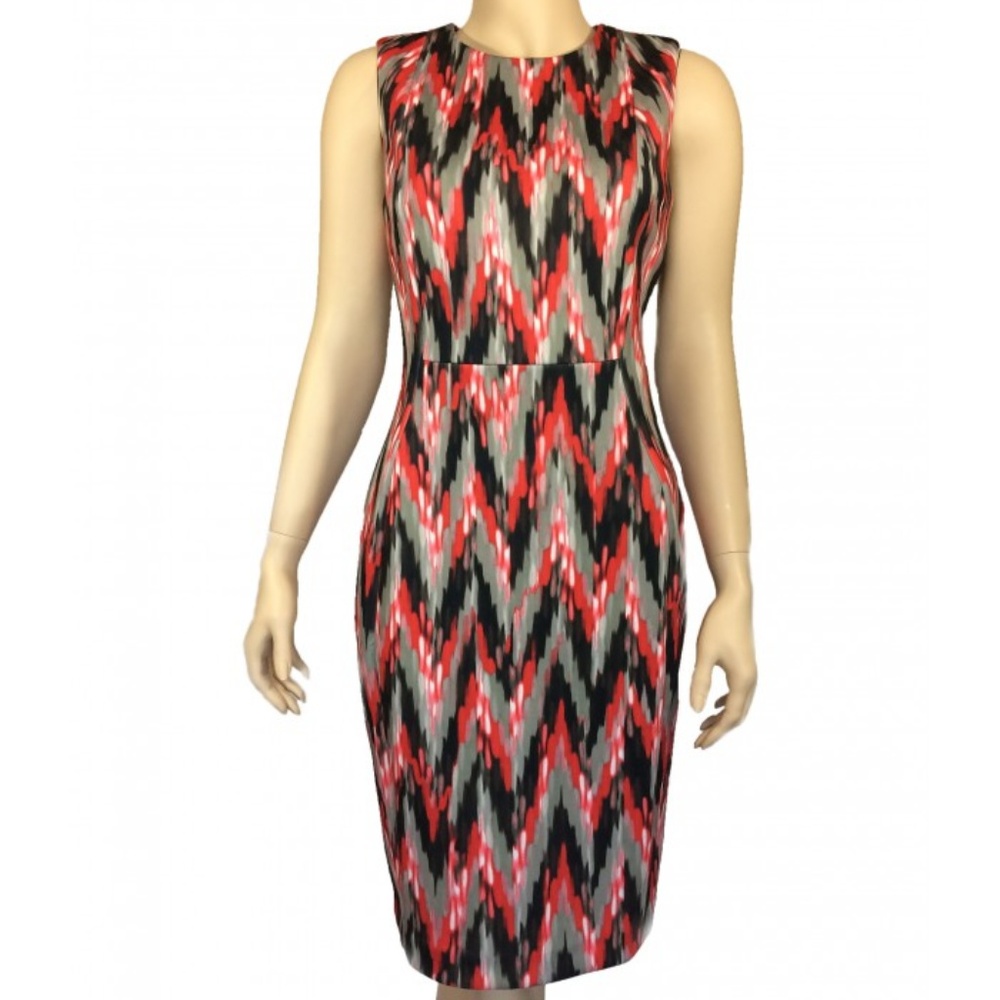 Calvin Klein Red and Gray Zigzag Sheath Dress